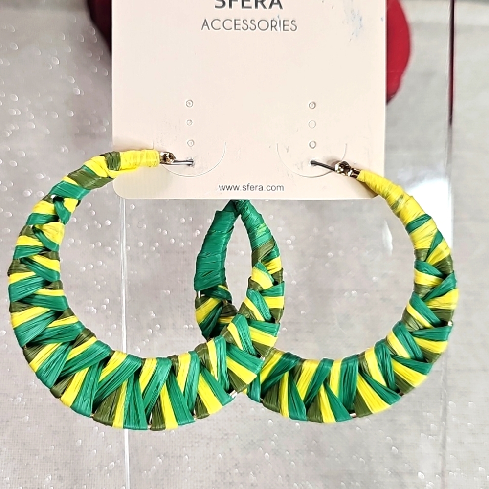 Green and Yellow Hoop Earrings Elegant Wear Office Wear Career Luxury